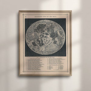 Antike Mondkarte, Vintage Himmelsmond Poster, Astronomie Wandkunst, Wissenschaftsliebhaber Geschenk, Kartenreproduktion, Vintage Mond Kunstdruck, C16-1200