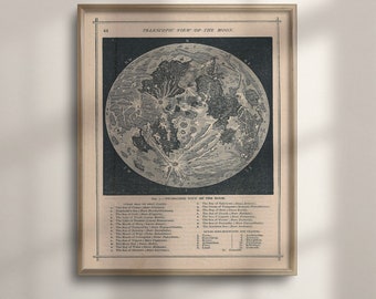 Antique Lunar Map Print: Vintage Celestial Moon, Astronomy Wall Art