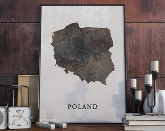 Poland vintage style map print, Poland map poster,  gift, Poland wall art decor, map art print, gift ideas, VO95