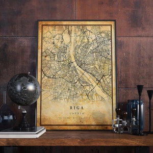 Riga Vintage Map Poster Wall Art | City Artwork Print | Antique, rustic, old style Home Decor | Latvia prints gift | M563