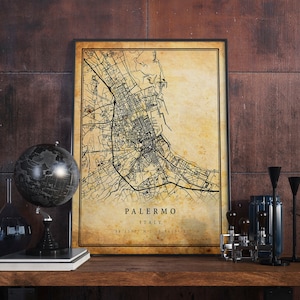 Palermo Vintage Map Poster Wall Art | City Artwork Print | Antique, rustic, old style Home Decor | Italy prints gift | M559