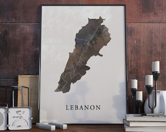 Lebanon Map Print: Vintage Style Wall Art Decor