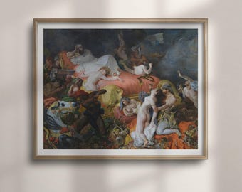 The Death of Sardanapalus Print: Eugène Delacroix Romantic Wall Art, Dramatic Red Palace Scene