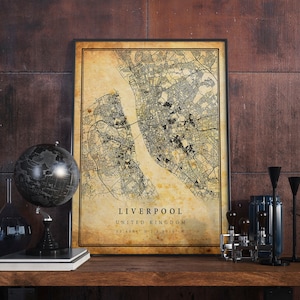 Liverpool Vintage Map Poster Wall Art | City Artwork Print | Antique, rustic, old style Home Decor | United Kingdom prints gift | M470
