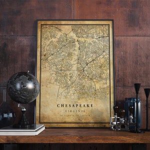 Chesalace Vintage Karte Poster Wandkunst | Kunstdruck | Antike, rustikale, alte Stil Wohnkultur | Virginia druckt Geschenk | VM92