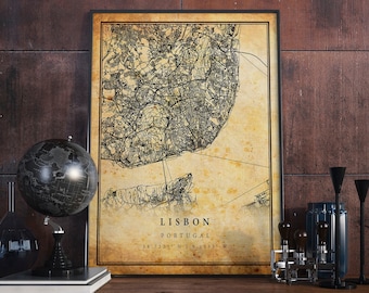 Lisbon Vintage Map Print: Rustic Portugal City Wall Art