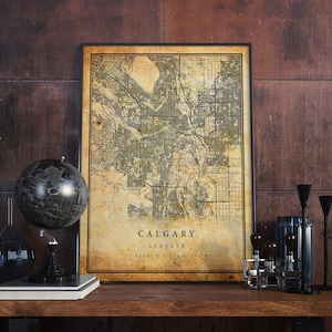 Póster de mapa vintage de Calgary, arte mural, impresión de arte urbano, decoración del hogar antigua, rústica y de estilo antiguo, impresiones de Alberta, regalo, M310