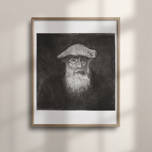 Autorretrato antiguo, arte de pared de boceto vintage, cartel de bellas artes, dibujo a lápiz neutral, pasto arbolado, boceto de retrato, C16-1123