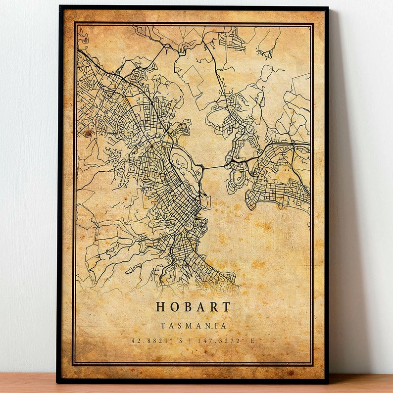 Hobart Vintage Map Poster Wall Art City Artwork Print Etsy