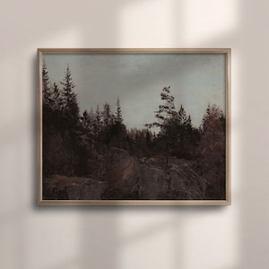 Rustic Forest Landscape Oil Painting, Vintage Moody Wall Decor, Dark Vintage Art Poster, Rustic Wall Art, C16-66