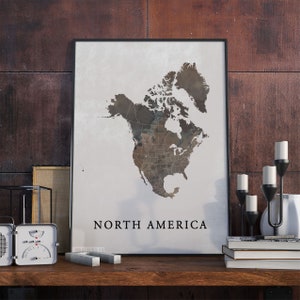 Nordamerika Vintage Stil Karte Druck, Nordamerika Karte Poster, Geschenk, Nordamerika Wandkunst Dekor, Vintage Poster, Bürogeschenke, VO7