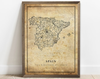 Vintage Spain Map Print: Country Road Wall Art