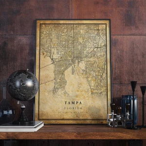 Tampa Vintage kaart poster kunst aan de muur | Stadskunstwerk afdrukken | Antieke, rustieke, oude stijl Home Decor | Florida drukt cadeau af | VM52
