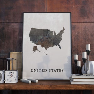 Vintage Style United States Map Print: Living Room Wall Art