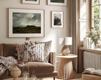 Vintage Coastal Oil Painting: Moody Seaside Art Print