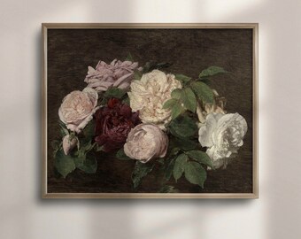 ヴィンテージ 1970 年代 署名入り ピンクの野バラ 油絵 木の花の絵画
