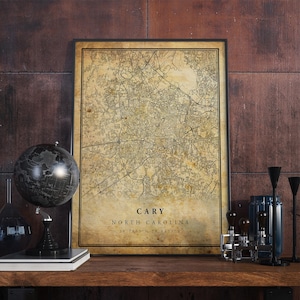 Cary Vintage Karte Poster Wandkunst | Kunstdruck | Antike, rustikale, alte Stil Wohnkultur | North Carolina Drucke Geschenk | VM158