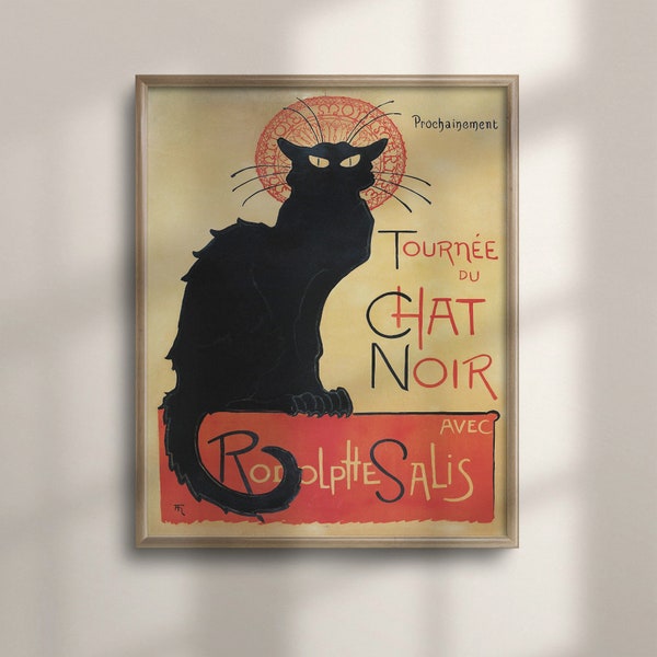 Le Chat Noir Poster, 1896 Art Nouveau by Theophile Steinlen, Bohemian Home Decor, Black Cat Cabaret Poster, Unique Housewarming, C16-892