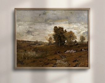 Vintage Autumn Landscape Art Print: Antique Fall Decor