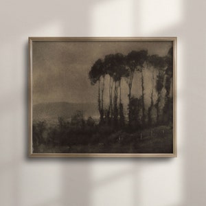 Rustic Forest Landscape Painting: Vintage Farmhouse Wall Art