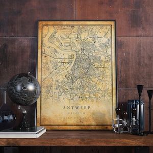 Antwerp Vintage Map Poster Wall Art | City Artwork Print | Antique, rustic, old style Home Decor | Belgium prints gift | M583