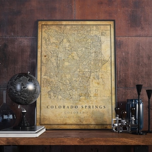 Colorado Springs Vintage Map Poster Wall Art | City Artwork Print | Antique, rustic, old style Home Decor | Colorado prints gift | VM40