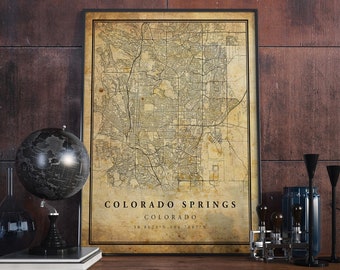 Colorado Springs Vintage Map Poster Wall Art | City Artwork Print | Antique, rustic, old style Home Decor | Colorado prints gift | VM40