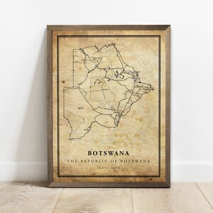 Botswana vintage kaart poster print, land straat wegenkaart kunst aan de muur, landkaart, land decor, C15-17