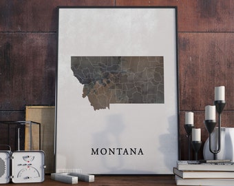 Vintage Style Montana Map Print: State Wall Art Decor