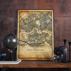 Rotterdam Vintage kaart poster kunst aan de muur | Stadskunstwerk afdrukken | Antieke, rustieke, oude stijl Home Decor | Nederland prenten cadeau | M564