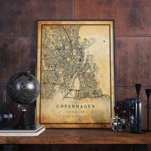 Copenhagen Vintage Map Poster Wall Art | City Artwork Print | Antique, rustic, old style Home Decor | Denmark prints gift | M654