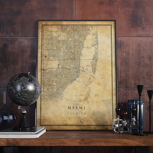 Miami Vintage Map Poster Wall Art | City Artwork Print | Antique, rustic, old style Home Decor | Florida prints gift | VM42