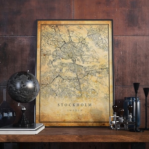 Stockholm Vintage Map Poster Wall Art | City Artwork Print | Antique, rustic, old style Home Decor | Sweden prints gift | M549