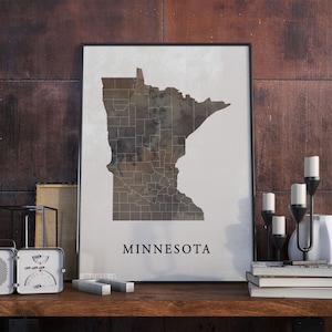 Vintage Style Minnesota Map Print: State Wall Art Decor