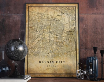 Kansas City Vintage Map Poster Wall Art | City Artwork Print | Antique, rustic, old style Home Decor | Kansas prints gift | VM171