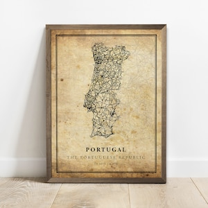 Portugal vintage map poster print, country street road map wall art, country map, country decor, C15-101