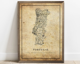 Vintage Portugal Map Print: Country Road Wall Art