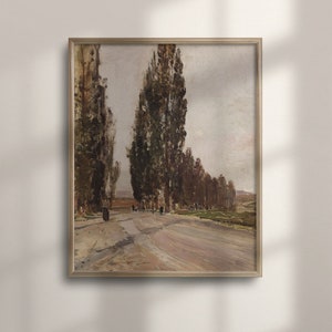 Antique Tree Landscape Painting: Vintage French Country Wall Art