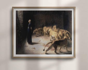 Daniel’s Answer to the King Print: Briton Rivière Biblical Wall Art, Daniel Standing among Lions