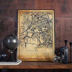 Ciudad del Vaticano Mapa Vintage Póster Arte de la pared / Impresión de arte de la ciudad / Decoración del hogar de estilo antiguo, rústico y antiguo / Ciudad del Vaticano imprime regalo / M669