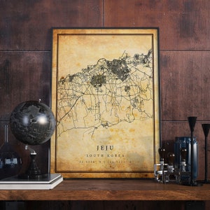 Jeju Vintage Map Poster Wall Art | City Artwork Print | Antique, rustic, old style Home Decor | South Korea prints gift | M729