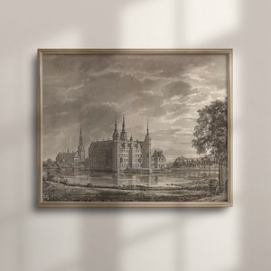 Antique Castle Sketch Art, Vintage Architecture Drawing, Neutral Wall Decor, Poster for Vintage Decor, Unique Wall Art, C16-422