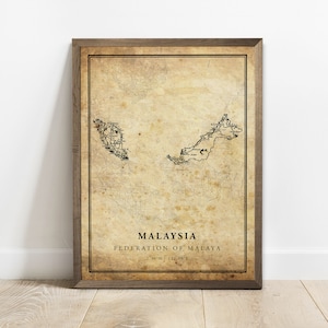 Maleisië vintage kaart poster print, land straat wegenkaart kunst aan de muur, landkaart, landkaart, C15-78