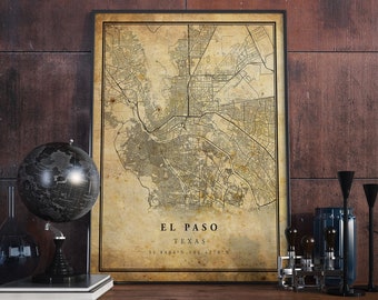 El Paso Vintage Karte Poster Wandkunst | Stadt Kunstwerk Druck | Antike, rustikale, alte Wohnkultur | Texas Drucke Geschenk | VM20