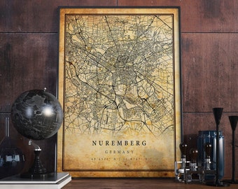 Nuremberg Vintage Map Poster Wall Art | City Artwork Print | Antique, rustic, old style Home Decor | Germany prints gift | M584