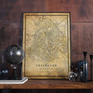 Lexington Vintage Karte Poster Wandkunst | Stadt Kunstwerk Druck | Antike, rustikale, alte Wohnkultur | Kentucky druckt Geschenk | VM60
