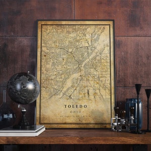 Toledo Vintage Karte Poster Wandkunst | Kunstdruck | Antike, rustikale, alte Stil Wohnkultur | Ohio druckt Geschenk | VM72