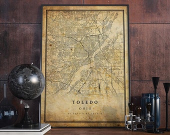 Toledo Vintage Karte Poster Wandkunst | Stadt Kunstwerk Druck | Antike, rustikale, alte Wohnkultur | Ohio Drucke Geschenk | VM72