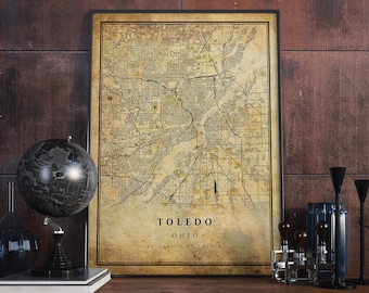 Toledo Ohio Vintage Map Print: Rustic City Wall Art