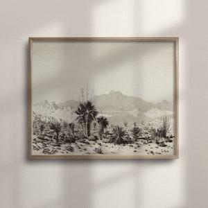 Vintage Yucca Kaktus Wüste Landschaft Kunst, Arizona Berge Wand-Dekor, modernes Bauernhaus Neutral Fine Art, antikes Ölgemälde, C16-700